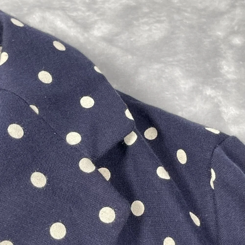 Talbots Blazer Petite Small SP Navy White Polka Dot Cotton Blend Unstructured‎